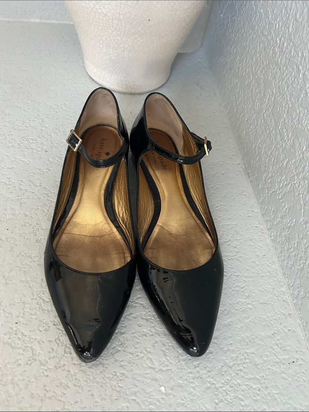 kate spade Black Patent Mary Jane Pointed Toe Heels